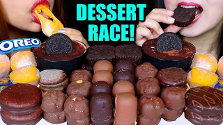 ASMR LEFTOVER DESSERT RACE! MINI CHOCOLATE MARSHMALLOW, BROWNIES, MOCHI ICE CREAM, CREAM PUFFS 먹방