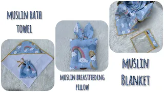 Let's Make Muslin Baby Blanket, Baby Towel and Breastfeeding Pillow | DIY Baby Care Set 🧺