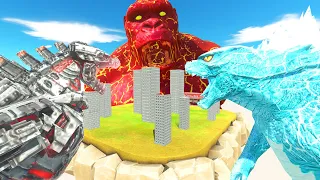 Team LAVA KONG vs Team ICE KING GODZILLA 2014 vs Team MECHAGODZILLA - Animal Revolt Battle Simulator