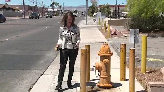 Fire hydrant blocking sidewalk near Allegiant Stadium creates hazard, violates ADA