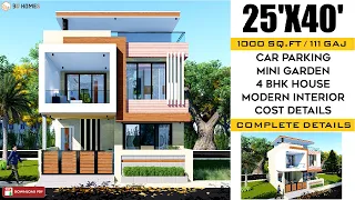 25x40 House Plan | 1000 sqft | 111 Gaj | 25x40 House Design | Cost | Car Parking | 4 bhk | 3D Homes