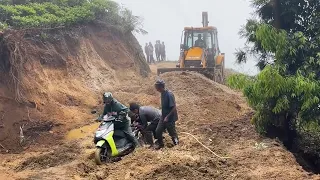 Making Trench and Fixing Road with Ditch Water and Mud after Heavy Rain