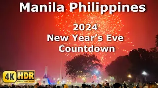 Manila New Year 2024 | 4K HDR | Fireworks Display & Walking Tour | Luneta Park Philippines