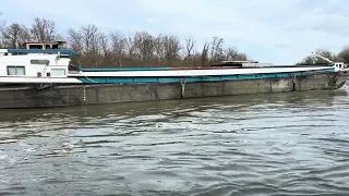 Barges meeting on flooded river Seine March2024