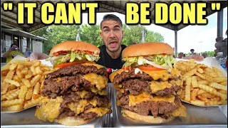 "$100 SAYS YOU FAIL" UNBEATABLE 12LB BURGER CHALLENGE THAT IS UNDEFEATED! (Uncut With Eating Sounds)