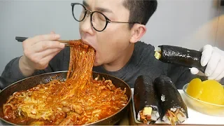 캡사이신을넣어서!![[국물무뼈닭발에 과다치즈당면사리와 통김밥]]먹방 Real Sound Mukbang Social Eating