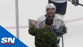 Phillip Danault Trades Puck For Military Patch From CAF Member During Warmups