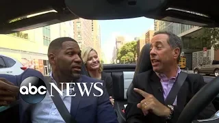 Jerry Seinfeld drives Michael Strahan and Sara Haines to the GMA Day premiere