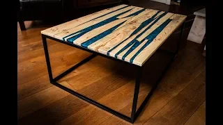 Pallet wood & metallic blue epoxy coffee table