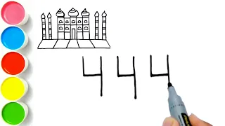 How to Draw Taj Mahal Picture from number 444 | Very Easy Drawing, Painting and Coloring for Kids