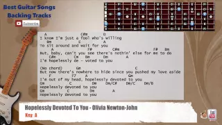 🎸 Hopelessly Devoted To You - Olivia Newton-John Guitar Backing Track with scale, chords and lyrics