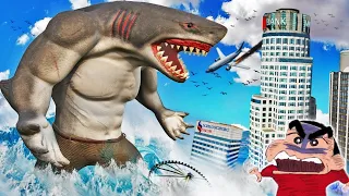GTA 5 : Becoming a HUMAN SHARK In GTA 5 (Shark Attack) | FRANKLIN Become HUMAN SHARK  with SHINCHAN
