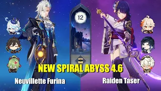 C0 Neuvillette Furina and C1 Raiden Taser - NEW Abyss Floor 12 4.6 (Genshin Impact)