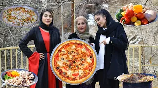 HOW TO MAKE A DELICIOUS PAN PIZZA ON COAL | BEST PIZZA IN THE WILD EVER | Iran Village