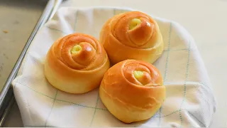 Custard Cream Filled Rose Rolls | Custard Rolls | Custard Bread Rolls | Custard Dinner Rolls