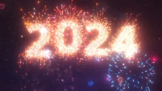 Countdown to 2024 New Year with Animated Firework Numbers and Text.