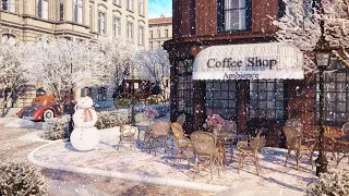 Cozy Snowy Morning Coffee Shop Ambience with Relaxing Jazz Music