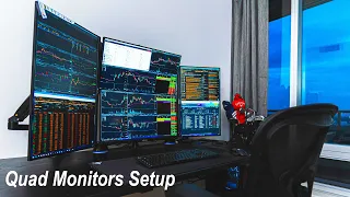 My QUAD Monitors Trading Computer Setup -  32" Vertical + 27" Horizontal