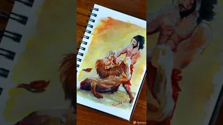 Sambhaji Maharaj vs lion Painting