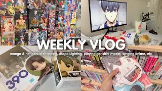 weekly vlog: manga & nendoroid shopping, asoko motion sensor light, genshin impact, binging anime