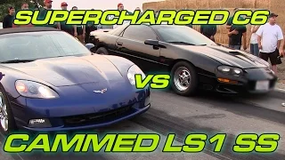 S/C C6 Corvette vs Cammed LS1 Camaro - HeadsUp Muscle Shootout Race 6!