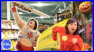 Halloween Shopping for Costumes ! Trying on Fortnite + Superhero Costumes !
