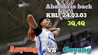 ABANDO IS BACK 😍3rd/4th Quarter 고양vs정관장래드부스터스 #basketballgame #kbl #basketball #rhenzabando