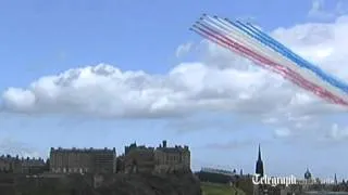 The Red Arrows fly over Edinburgh to mark London 2012 Olympics opening
