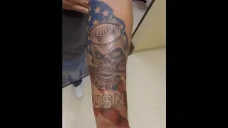 Full length - Mark nails this US Navy arm tattoo