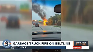 Garbage truck fire on Beltline believed to be caused by mechanical failure