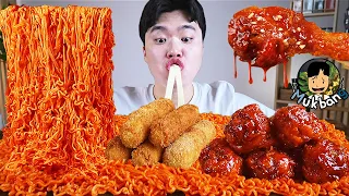 ASMR MUKBANG 불닭볶음면 & 치즈 스틱 & 양념 치킨먹방! FIRE Noodle & FRIED CHICKEN & CHEESE STICK EATING SOUND!