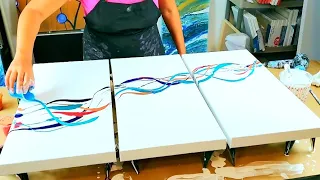 Triple Trouble - From Rags to Riches / Acrylic Pouring / Fluid Art / Florida Artist / Triptych