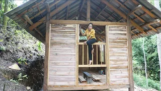 Poor girl alone in the forest Build LOG CABIN, building house, wooden Wall - Farm life off grid Ep3