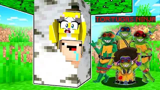 NOS ESCONDEMOS DE LAS TORTUGAS NINJA DENTRO DE UN ARBOL 🌲😱 MICHI Y BEBE NOOB MINECRAFT ESCONDITE