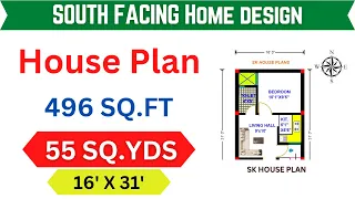 Vastu South Facing House Plan 16 X 31 / 496 Sq.Ft / 55 Sq.Yds / 46 Sq.M { Serial Number 1560 }