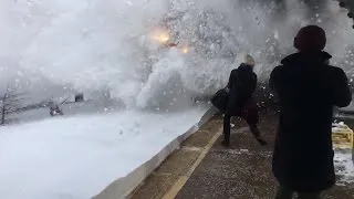 Watch Amtrak Train Create Crazy Wave of Snow While Pulling Into Station