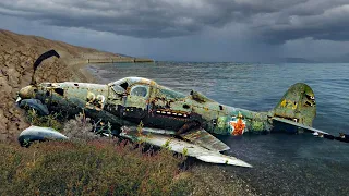 Mann findet verlassenes Flugzeug, dann schaut er hinein