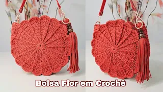 FLOWER CROCHET BAG WITH LINING AND CLOSURE WITH NAUTICAL YARN FLAP