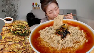 ASMR 살얼음🧊 동동 열무물냉면 육전 리얼먹방 :) Cold Noodles with soup, beef jeon MUKBANG