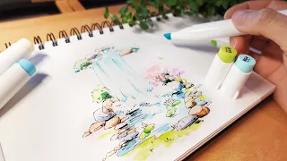 How to Draw a Waterfall & Try out Ohuhu Refill Ink