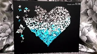 DiY 🦋 Butterfly Ombre Heart Canvas Art | Blue Silver | Black Canvas | Dr.Zeeha