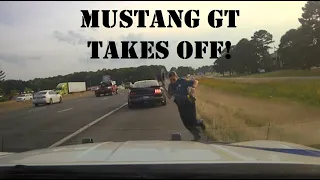 Ford Mustang takes off on Arkansas State Trooper - Can he get away?  #police #pursuit #chase