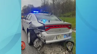 Ohio state trooper injured after vehicle slams into back of patrol car in North Ridgeville