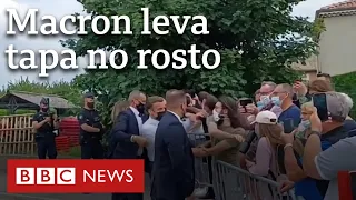 Macron é agredido com tapa no rosto no sul da França