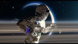 4k video visual shock astronaut running on Saturn