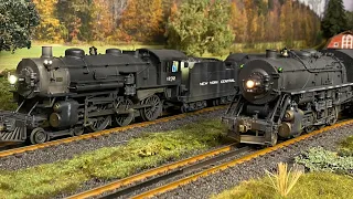 New York Central 4-6-0 passenger train and New York Central 2-8-0 freight train