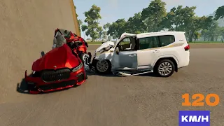 BMW X7 VS  TOYOTA LAND CRUISER 300💥220 km/h💥BeamNG.drive small overlap CRASH test