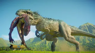 INDOMINUS REX vs LARGE AND MEDIUM CARNIVORES AND HERBIVORES DINOSAURS BATTLE - JWE2