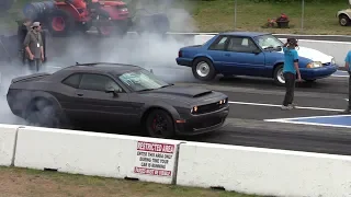 Dodge Demon vs Mustang Fox Body - 1/4 mile drag race