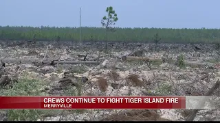 Significant amount of land burned in Merryville, as Fire Crews continue to battle Tiger Island fi...